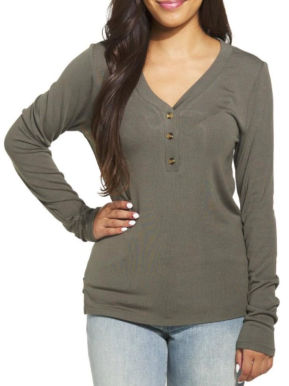 Thread & Supply Frankie Long Sleeve V-Neck Henley  - Black Olive
